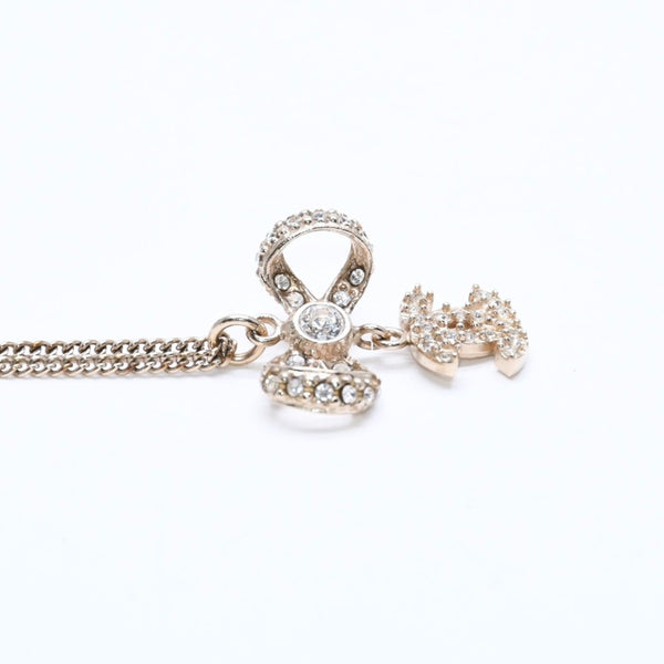 Very Good Condition CHANEL Coco Mark Ribbon Necklace Weight Approx. 6.33g B11P Stamp GP Metal Rhinestone Total Length Approx. 42cm Used 4a007098