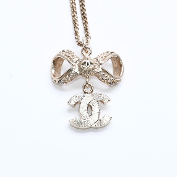 Very Good Condition CHANEL Coco Mark Ribbon Necklace Weight Approx. 6.33g B11P Stamp GP Metal Rhinestone Total Length Approx. 42cm Used 4a007098
