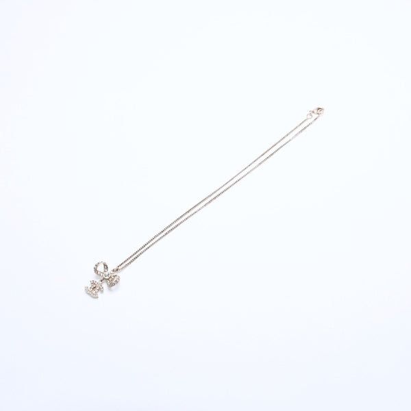 Very Good Condition CHANEL Coco Mark Ribbon Necklace Weight Approx. 6.33g B11P Stamp GP Metal Rhinestone Total Length Approx. 42cm Used 4a007098
