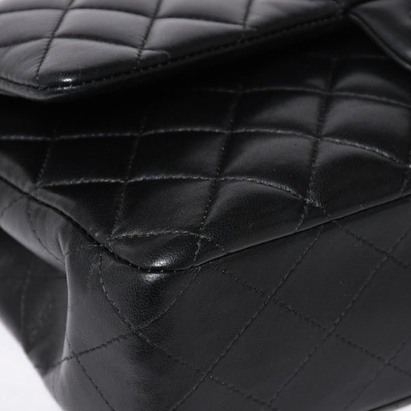 Very Good Condition CHANEL Chanel Matelasse 25 W Flap W Chain Shoulder Bag 24th Series Coco Mark Lambskin Black Silver Hardware Used 4a009111