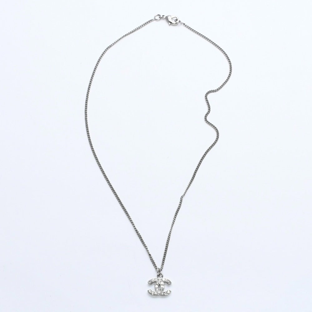 Very Good Condition CHANEL Coco Mark Necklace Weight Approximately 5.70g B11V Engraved Metal Rhinestone Total Length Approximately 43cm Used 4a007094