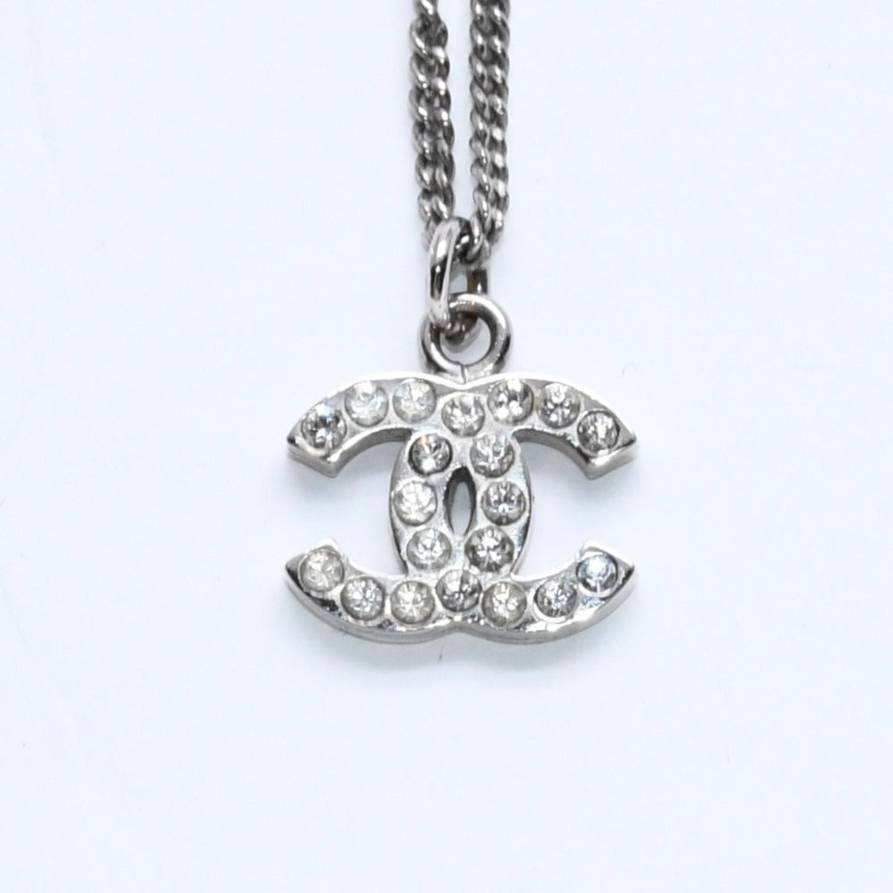Very Good Condition CHANEL Coco Mark Necklace Weight Approximately 5.70g B11V Engraved Metal Rhinestone Total Length Approximately 43cm Used 4a007094