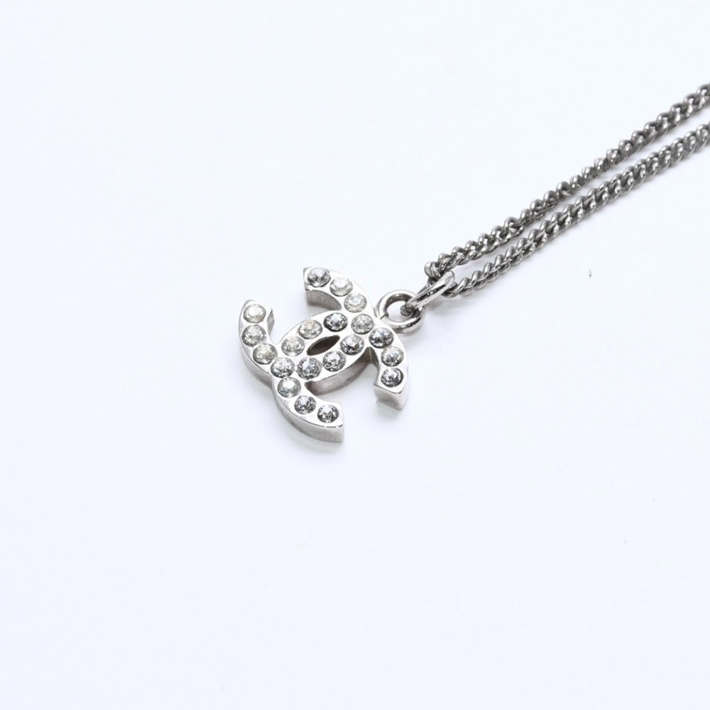 Very Good Condition CHANEL Coco Mark Necklace Weight Approximately 5.70g B11V Engraved Metal Rhinestone Total Length Approximately 43cm Used 4a007094