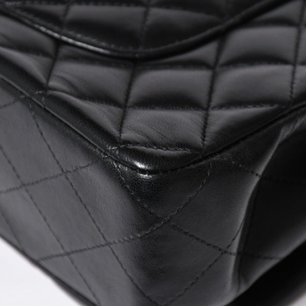 Very Good Condition CHANEL Chanel Matelasse 25 W Flap W Chain Shoulder Bag 24th Series Coco Mark Lambskin Black Silver Hardware Used 4a009111