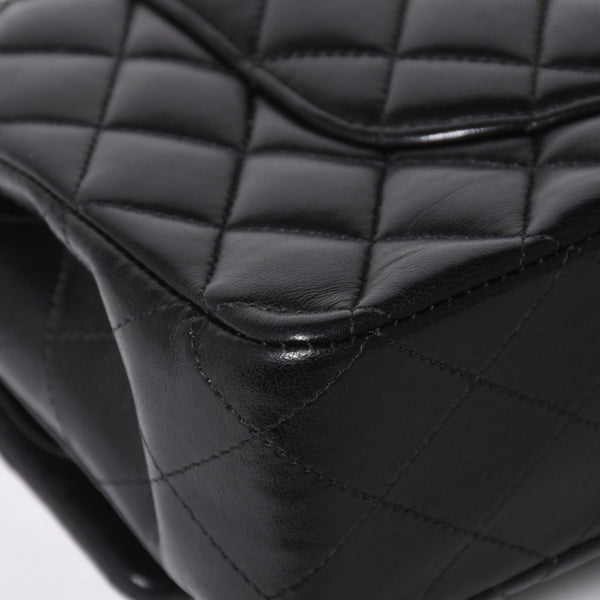 Very Good Condition CHANEL Chanel Matelasse 25 W Flap W Chain Shoulder Bag 24th Series Coco Mark Lambskin Black Silver Hardware Used 4a009111