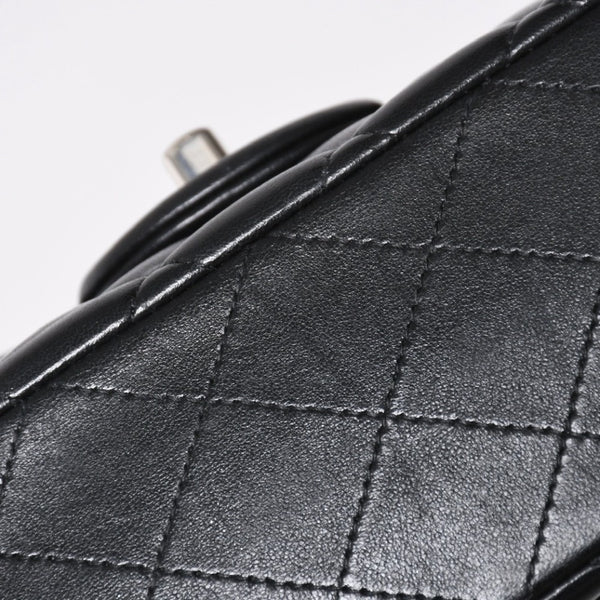 Very Good Condition CHANEL Chanel Matelasse 25 W Flap W Chain Shoulder Bag 24th Series Coco Mark Lambskin Black Silver Hardware Used 4a009111