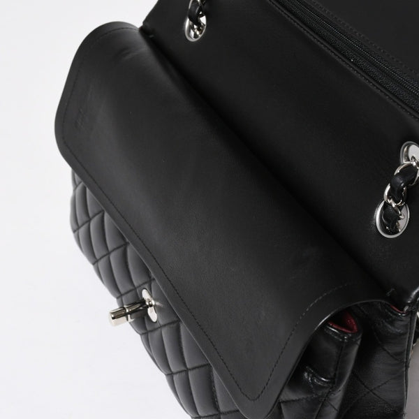 Very Good Condition CHANEL Chanel Matelasse 25 W Flap W Chain Shoulder Bag 24th Series Coco Mark Lambskin Black Silver Hardware Used 4a009111