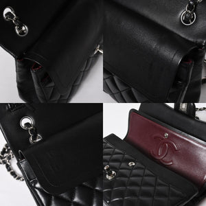 Very Good Condition CHANEL Chanel Matelasse 25 W Flap W Chain Shoulder Bag 24th Series Coco Mark Lambskin Black Silver Hardware Used 4a009111