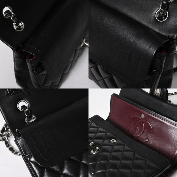 Very Good Condition CHANEL Chanel Matelasse 25 W Flap W Chain Shoulder Bag 24th Series Coco Mark Lambskin Black Silver Hardware Used 4a009111