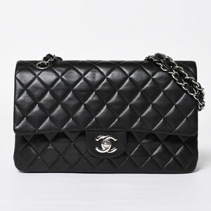 極美品 CHANEL シャネル マトラッセ25 Wフラップ Wチェーンショルダーバッグ 7番台 ココマーク ラムスキン ブラック シルバー金具 中古 4a009112
