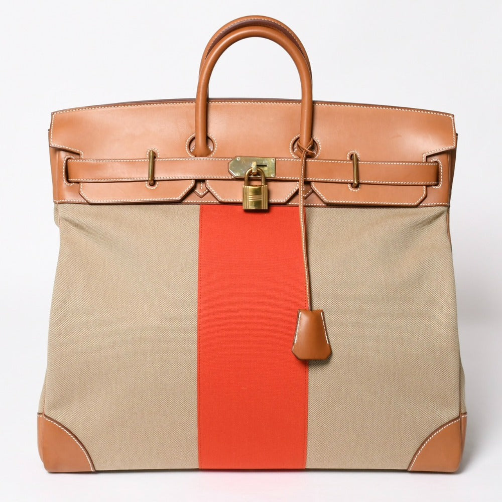 Very good condition HERMES Hautacroix flag 50 handbag Vaux Barenia canvas □R engraved gold hardware Used 4a009135