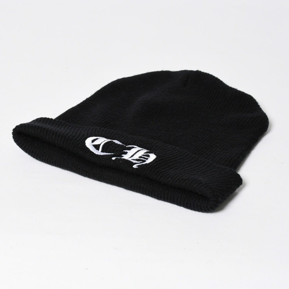 Very Good Condition CHROME HEARTS Beanie Knit Cap CH Logo Embroidery Acrylic Black White Embroidery Good Condition Used 4a009094