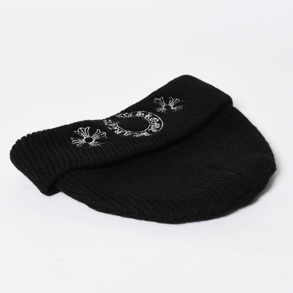 Very Good Condition CHROME HEARTS Beanie Knit Cap ONE SIZE CH Plus Horseshoe Black Wool Embroidery Used 4a009093