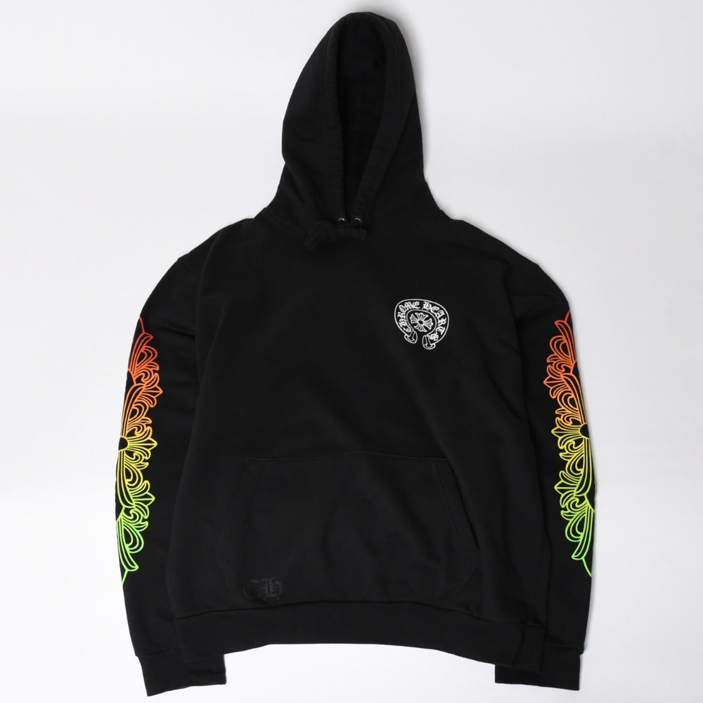 Very Good Condition CHROME HEARTS Pullover Hoodie Size L Floral Cross Circle Logo Black Gradation Used 4a009056
