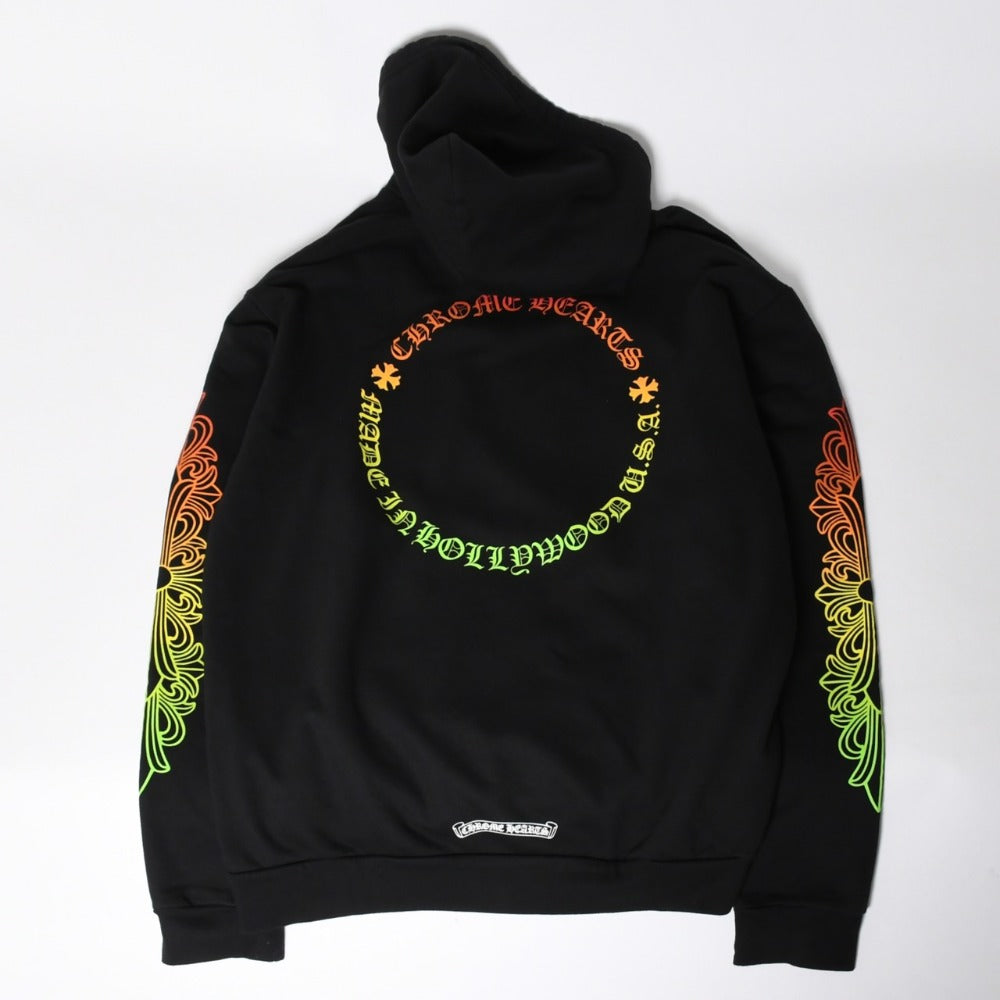 Very Good Condition CHROME HEARTS Pullover Hoodie Size L Floral Cross Circle Logo Black Gradation Used 4a009056