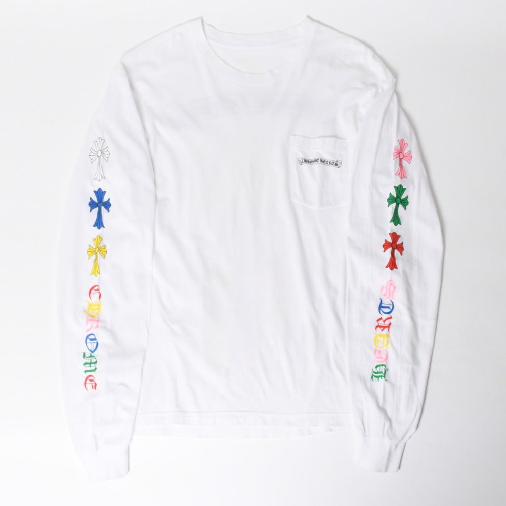 CHROME HEARTS Long Sleeve T-shirt Size XL Cemetery Cross Scroll Label White Multicolor Good Condition Used 4a009050