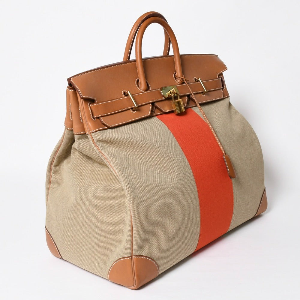 Very good condition HERMES Hautacroix flag 50 handbag Vaux Barenia canvas □R engraved gold hardware Used 4a009135