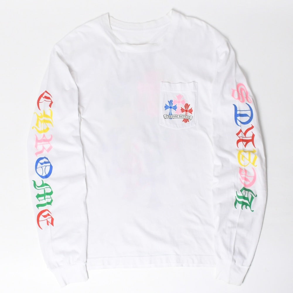 Very Good Condition CHROME HEARTS Long Sleeve T-Shirt Size L Cemetery Cross Scroll Label White Multicolor Good Condition Used 4a009052