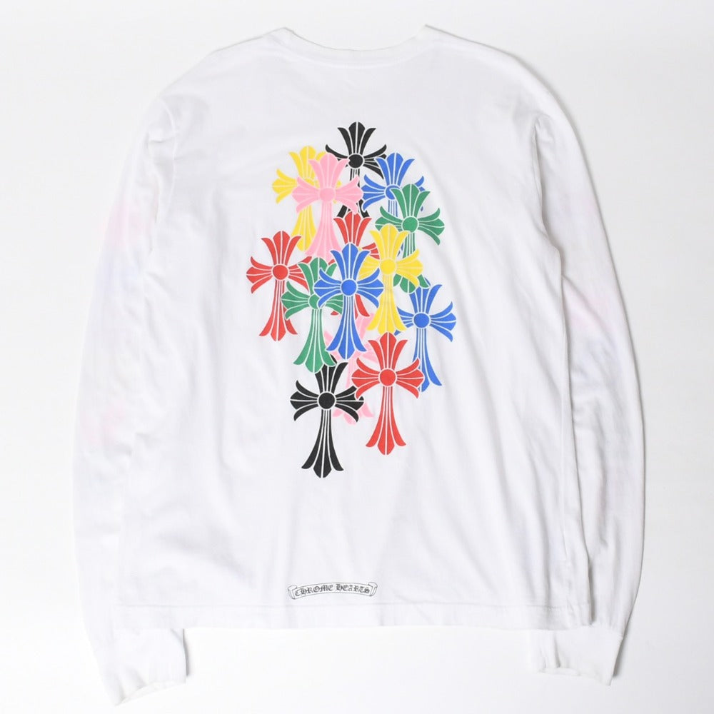 Very Good Condition CHROME HEARTS Long Sleeve T-Shirt Size L Cemetery Cross Scroll Label White Multicolor Good Condition Used 4a009052
