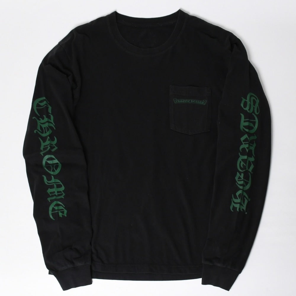 CHROME HEARTS Long Sleeve T-shirt Size L Cemetery Cross Scroll Label Black Green Good Condition Used 4a009051