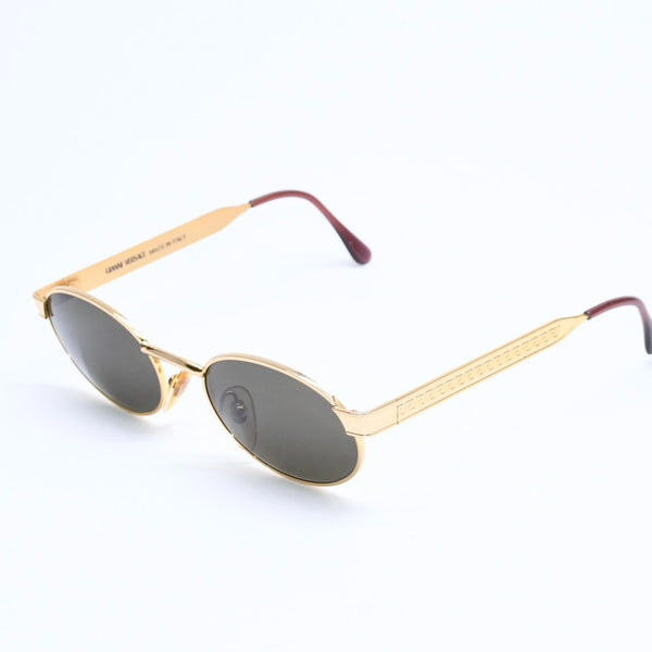 極美品 GIANNI VERSACE ジャンニ ヴェルサーチ オーバル型 サングラス ダークグリーン系レンズ イタリア製 メタル ゴールド 中古 4a008507