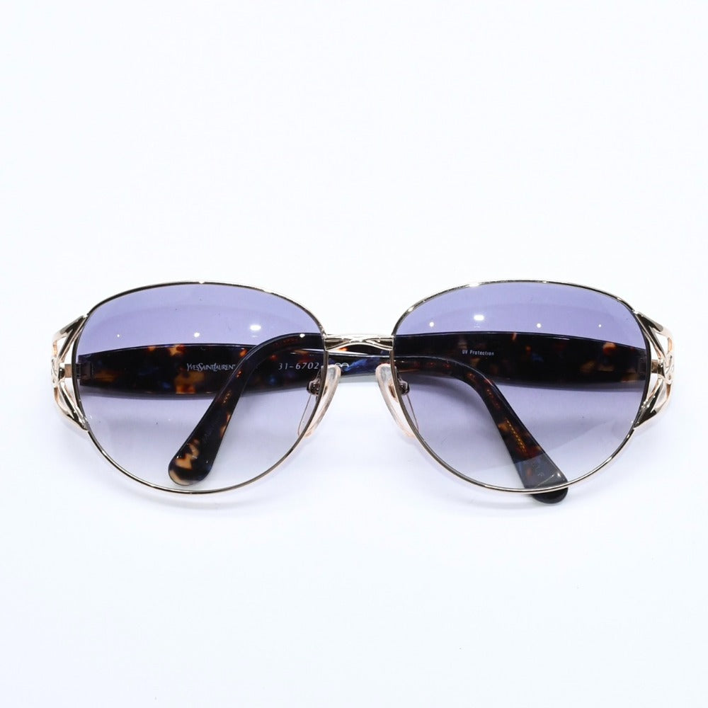 Very Good Condition YVES SAINT LAURENT YVES SAINT LAURENT Sunglasses Eyewear 31-6702 Tortoiseshell Color Gold Gray Multicolor Used 4a008444