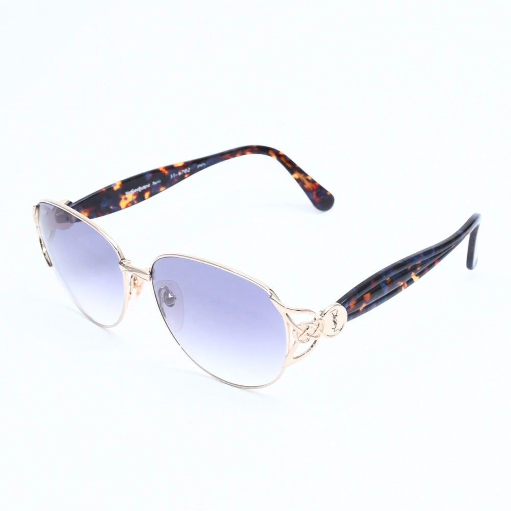 Very Good Condition YVES SAINT LAURENT YVES SAINT LAURENT Sunglasses Eyewear 31-6702 Tortoiseshell Color Gold Gray Multicolor Used 4a008444