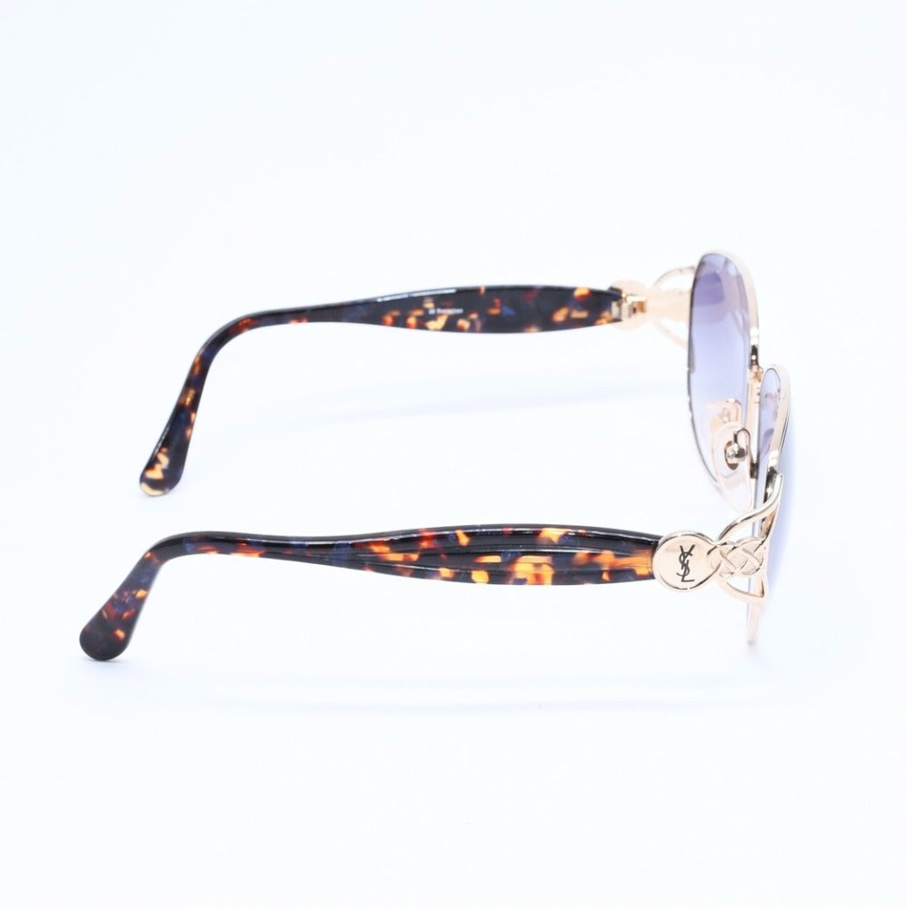 Very Good Condition YVES SAINT LAURENT YVES SAINT LAURENT Sunglasses Eyewear 31-6702 Tortoiseshell Color Gold Gray Multicolor Used 4a008444