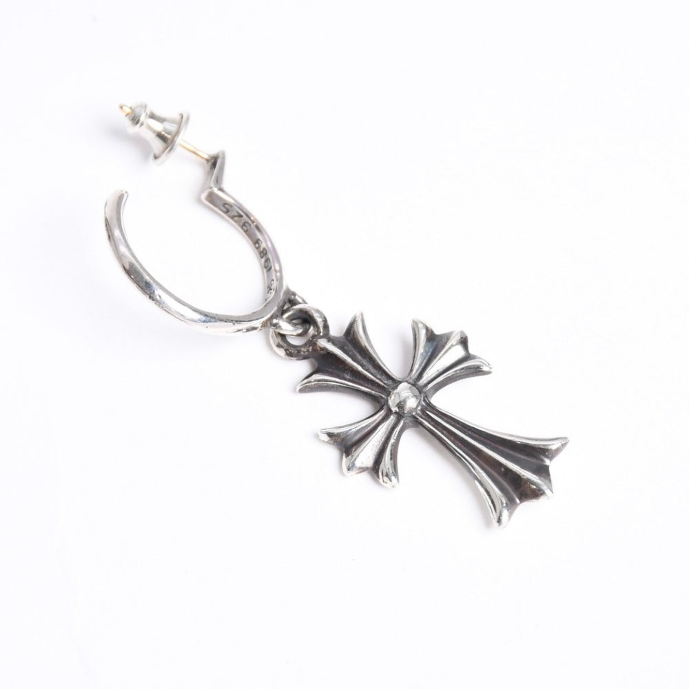 Very Good Condition CHROME HEARTS Earrings Hoop Earrings Tiny CH Cross Cross Silver 925 Used 4a009005