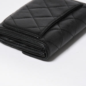極美品 CHANEL シャネル コンパクトウォレット 二つ折り財布 コインケース カードケース 名刺入れ ココマーク キャビアスキン ブラック ゴールド金具 中古 4a004625