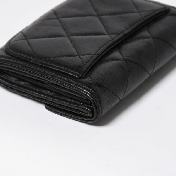 極美品 CHANEL シャネル コンパクトウォレット 二つ折り財布 コインケース カードケース 名刺入れ ココマーク キャビアスキン ブラック ゴールド金具 中古 4a004625