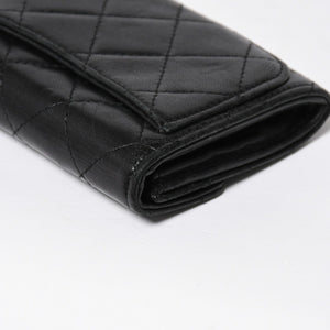 極美品 CHANEL シャネル コンパクトウォレット 二つ折り財布 コインケース カードケース 名刺入れ ココマーク キャビアスキン ブラック ゴールド金具 中古 4a004625