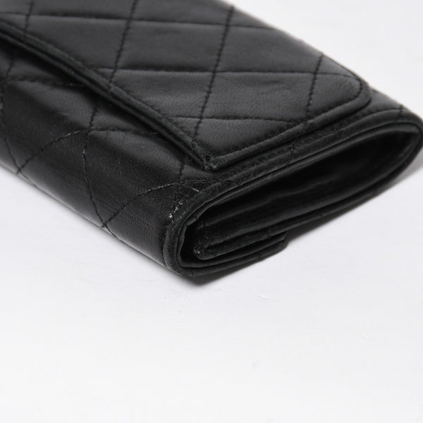 極美品 CHANEL シャネル コンパクトウォレット 二つ折り財布 コインケース カードケース 名刺入れ ココマーク キャビアスキン ブラック ゴールド金具 中古 4a004625