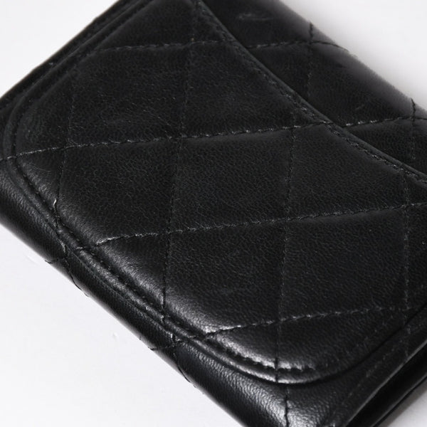 極美品 CHANEL シャネル コンパクトウォレット 二つ折り財布 コインケース カードケース 名刺入れ ココマーク キャビアスキン ブラック ゴールド金具 中古 4a004625