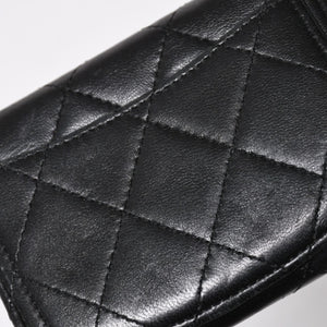 極美品 CHANEL シャネル コンパクトウォレット 二つ折り財布 コインケース カードケース 名刺入れ ココマーク キャビアスキン ブラック ゴールド金具 中古 4a004625