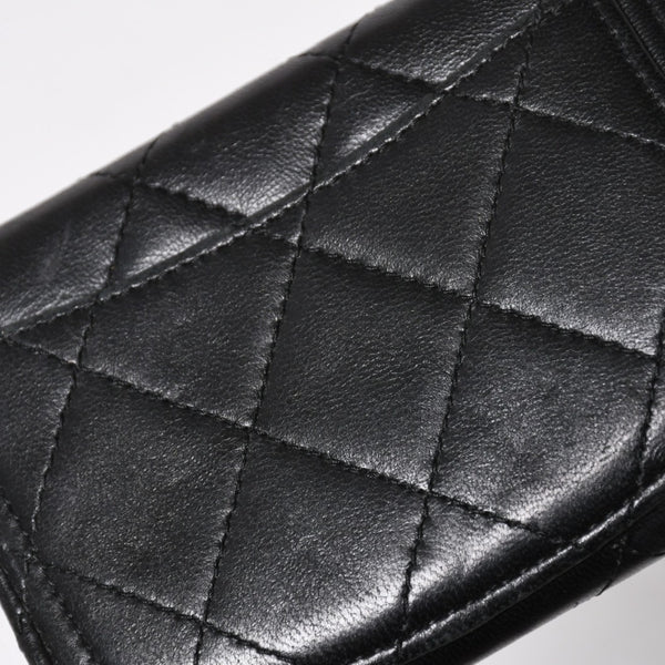 極美品 CHANEL シャネル コンパクトウォレット 二つ折り財布 コインケース カードケース 名刺入れ ココマーク キャビアスキン ブラック ゴールド金具 中古 4a004625