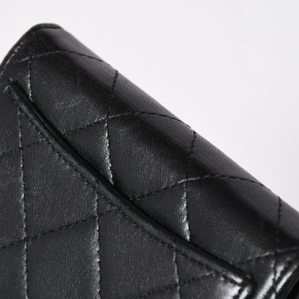 極美品 CHANEL シャネル コンパクトウォレット 二つ折り財布 コインケース カードケース 名刺入れ ココマーク キャビアスキン ブラック ゴールド金具 中古 4a004625
