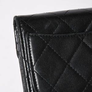 極美品 CHANEL シャネル コンパクトウォレット 二つ折り財布 コインケース カードケース 名刺入れ ココマーク キャビアスキン ブラック ゴールド金具 中古 4a004625