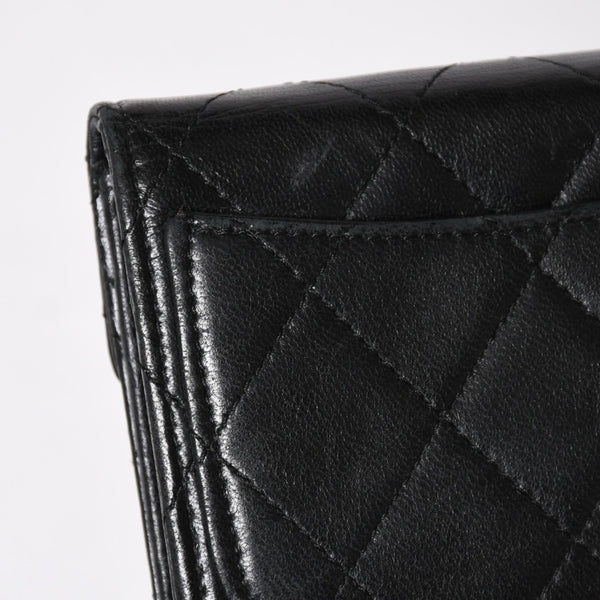 極美品 CHANEL シャネル コンパクトウォレット 二つ折り財布 コインケース カードケース 名刺入れ ココマーク キャビアスキン ブラック ゴールド金具 中古 4a004625