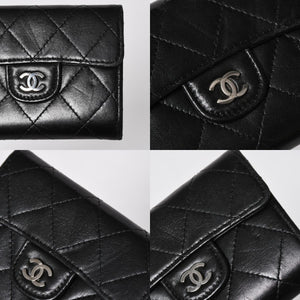 極美品 CHANEL シャネル コンパクトウォレット 二つ折り財布 コインケース カードケース 名刺入れ ココマーク キャビアスキン ブラック ゴールド金具 中古 4a004625