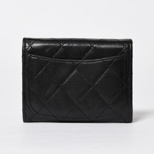 極美品 CHANEL シャネル コンパクトウォレット 二つ折り財布 コインケース カードケース 名刺入れ ココマーク キャビアスキン ブラック ゴールド金具 中古 4a004625