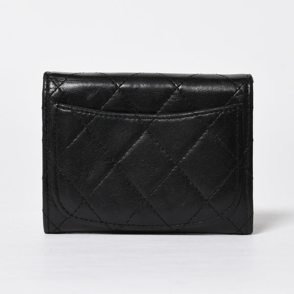 極美品 CHANEL シャネル コンパクトウォレット 二つ折り財布 コインケース カードケース 名刺入れ ココマーク キャビアスキン ブラック ゴールド金具 中古 4a004625