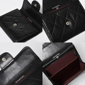 極美品 CHANEL シャネル コンパクトウォレット 二つ折り財布 コインケース カードケース 名刺入れ ココマーク キャビアスキン ブラック ゴールド金具 中古 4a004625