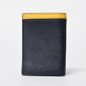 極美品 PRADA プラダ バイカラー カードケース ロゴ 2MC223 レザー ネイビー イエロー シルバー金具 中古 4a009212
