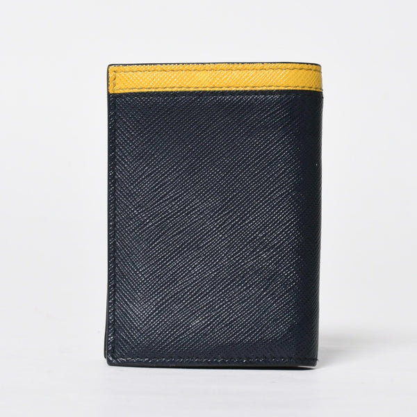 極美品 PRADA プラダ バイカラー カードケース ロゴ 2MC223 レザー ネイビー イエロー シルバー金具 中古 4a009212