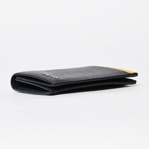 極美品 PRADA プラダ バイカラー カードケース ロゴ 2MC223 レザー ネイビー イエロー シルバー金具 中古 4a009212