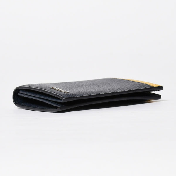 極美品 PRADA プラダ バイカラー カードケース ロゴ 2MC223 レザー ネイビー イエロー シルバー金具 中古 4a009212