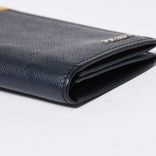 極美品 PRADA プラダ バイカラー カードケース ロゴ 2MC223 レザー ネイビー イエロー シルバー金具 中古 4a009212