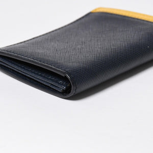 極美品 PRADA プラダ バイカラー カードケース ロゴ 2MC223 レザー ネイビー イエロー シルバー金具 中古 4a009212