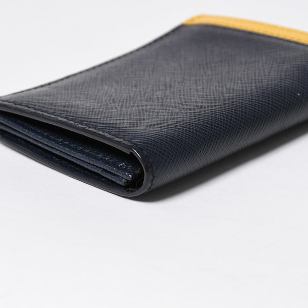 極美品 PRADA プラダ バイカラー カードケース ロゴ 2MC223 レザー ネイビー イエロー シルバー金具 中古 4a009212